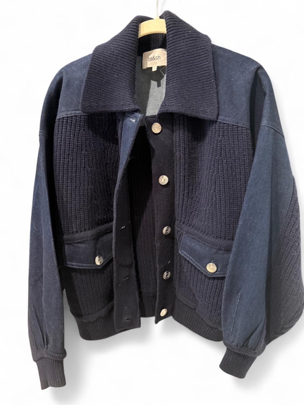ba&sh Luis Mixed Media Knit Jacket Cardigan NWT Size S
